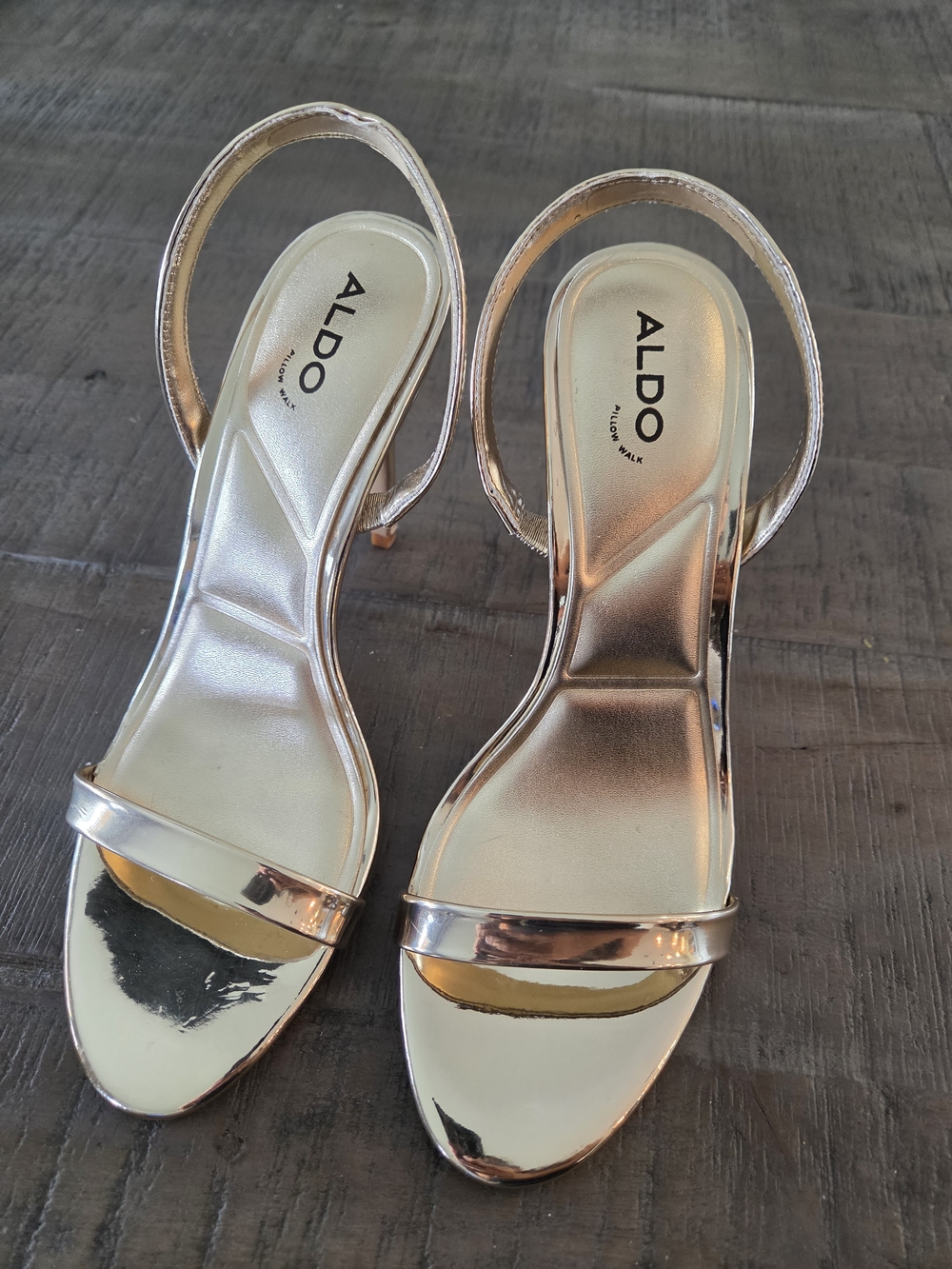 ALDO Gold Metallic Open-Toe Slingback Heels